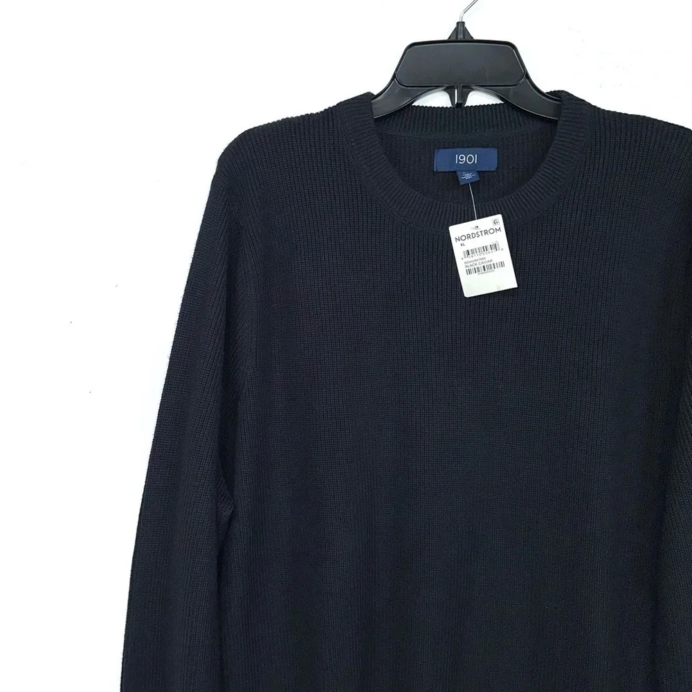 1901 Nordstrom Crewneck Ribbed Knit Sweater In Black Caviar Size XL NEW